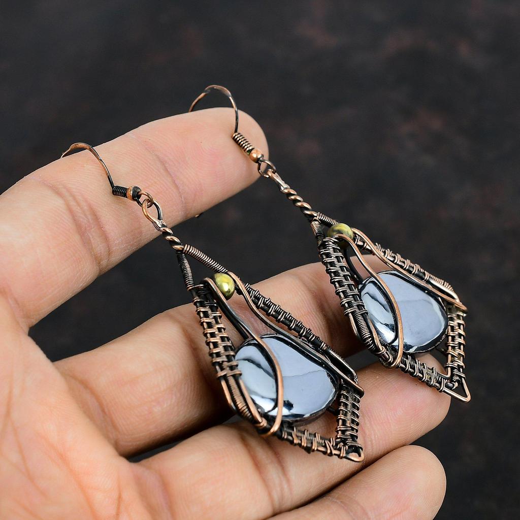 Серьги из шунгита, серьги из медной проволоки, серьги ручной работы, ювелирные изделия из меди с драгоценными камнями, дизайнерские серьги, подарки для нее, ювелирные изделия из проволоки