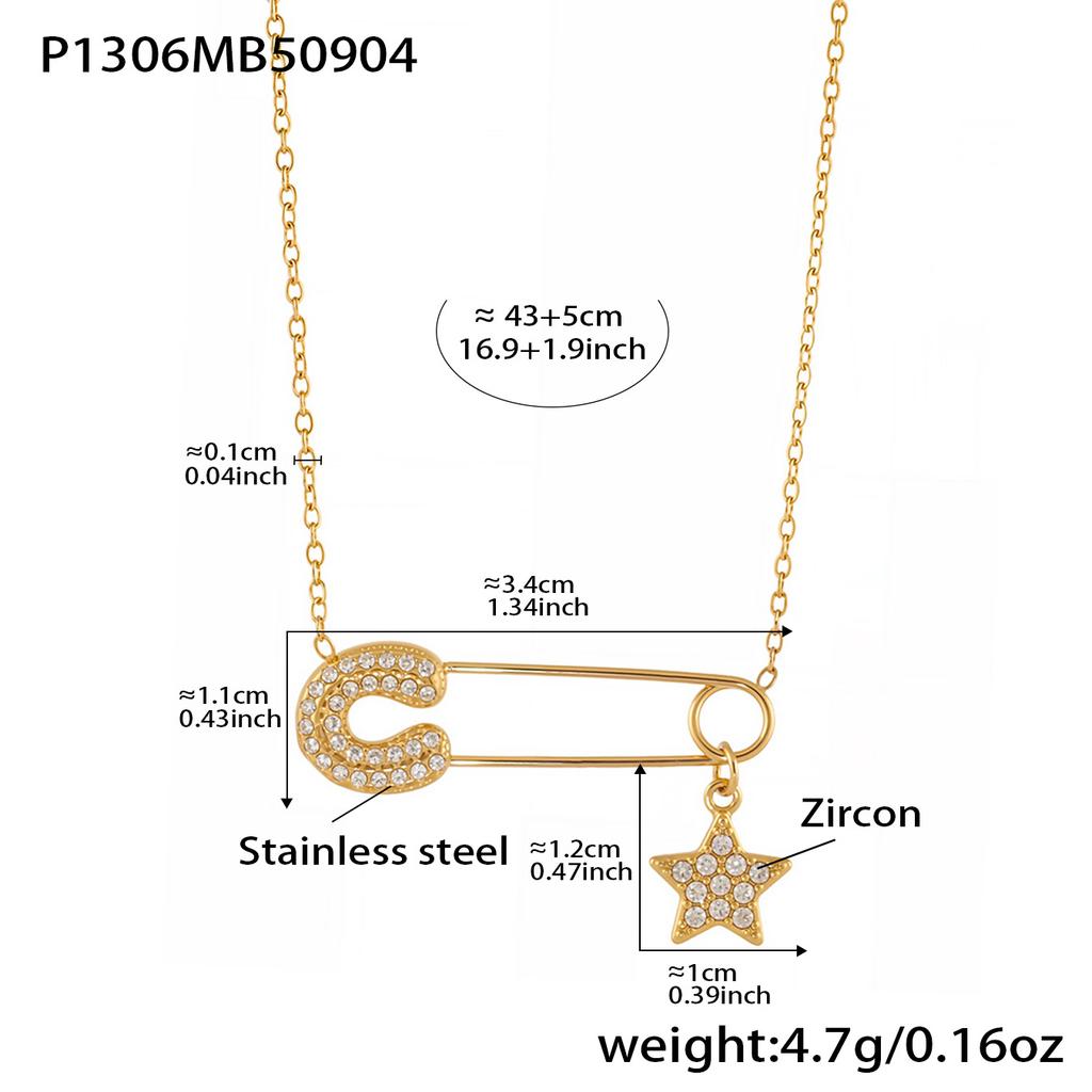 Dainty Zircon Pave Safety Pin Necklace In Stainless Steel 18k Gold Plated Tiny Chain Pendant Necklaces Charm Necklace For Women