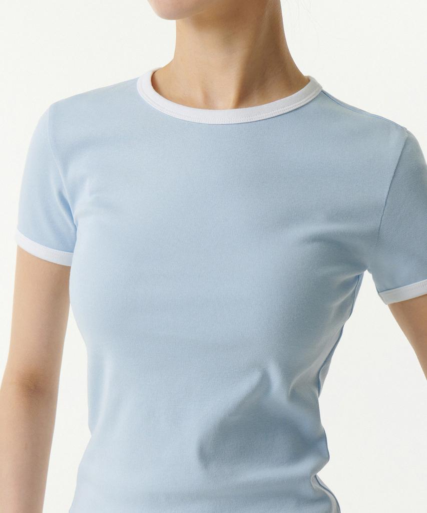 MUSINSA STANDARD WOMAN Women'S Slim Crew Neck Ringer T-Shirt [Sky Blue/White]
