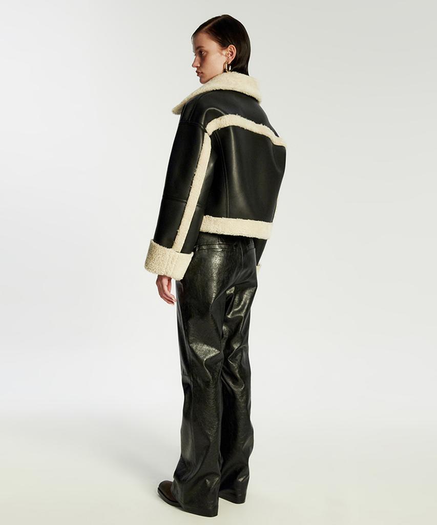 Lieméque Wide Collar Shearling Jacket Black