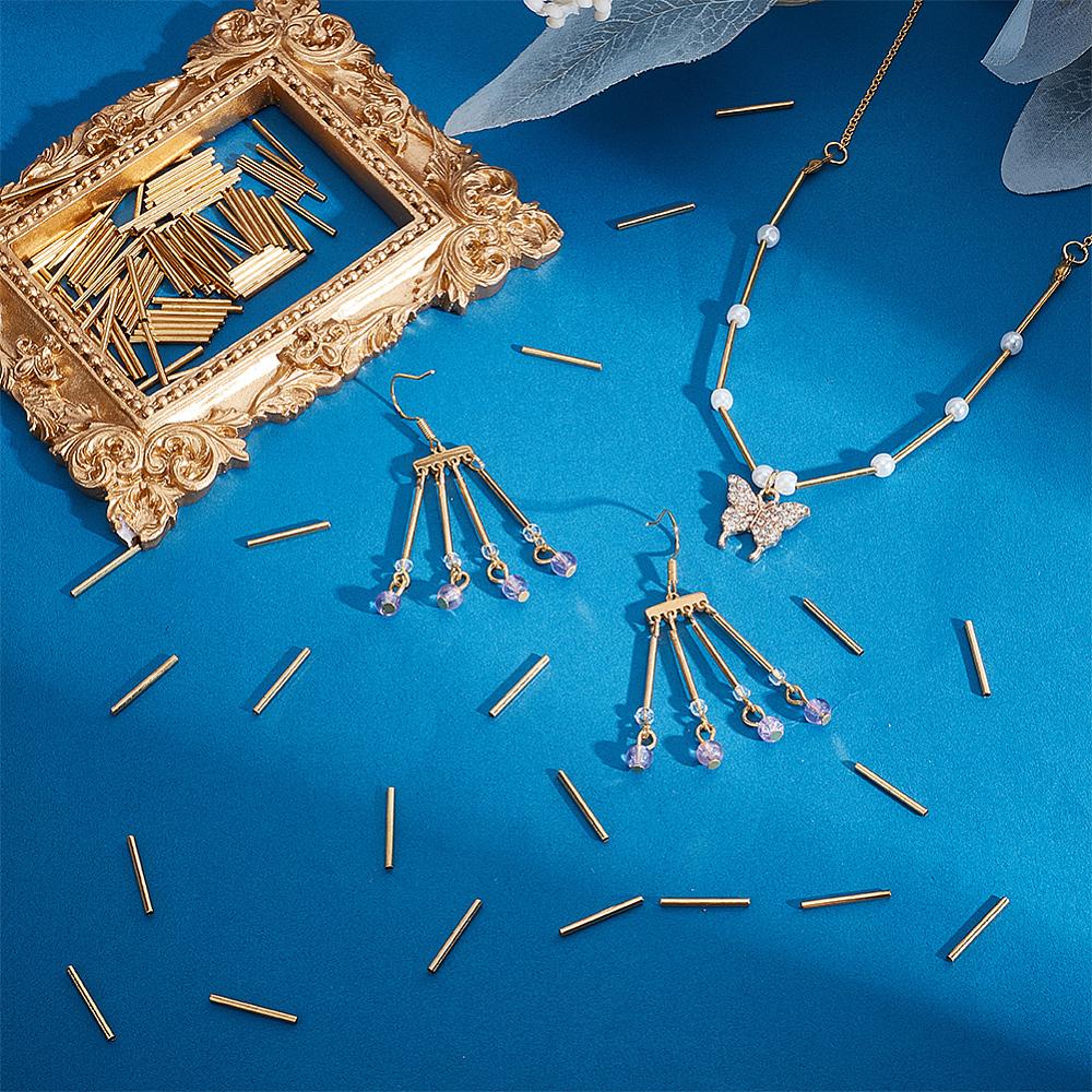 600Pcs Brass Tube Beads, Cadmium Free & Lead Free, Tube, Golden, 15x1.4mm, Hole: 1.2mm, 600pcs/set