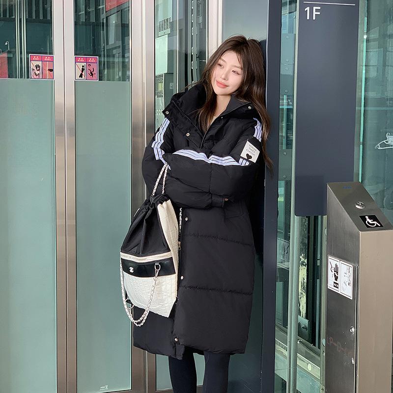 Длинная Зимняя Новая Корейская Версия Куртка Свободная Модная Куртка с Хлопковой Подкладкой Утепленная Куртка с Хлопковой Подкладкой