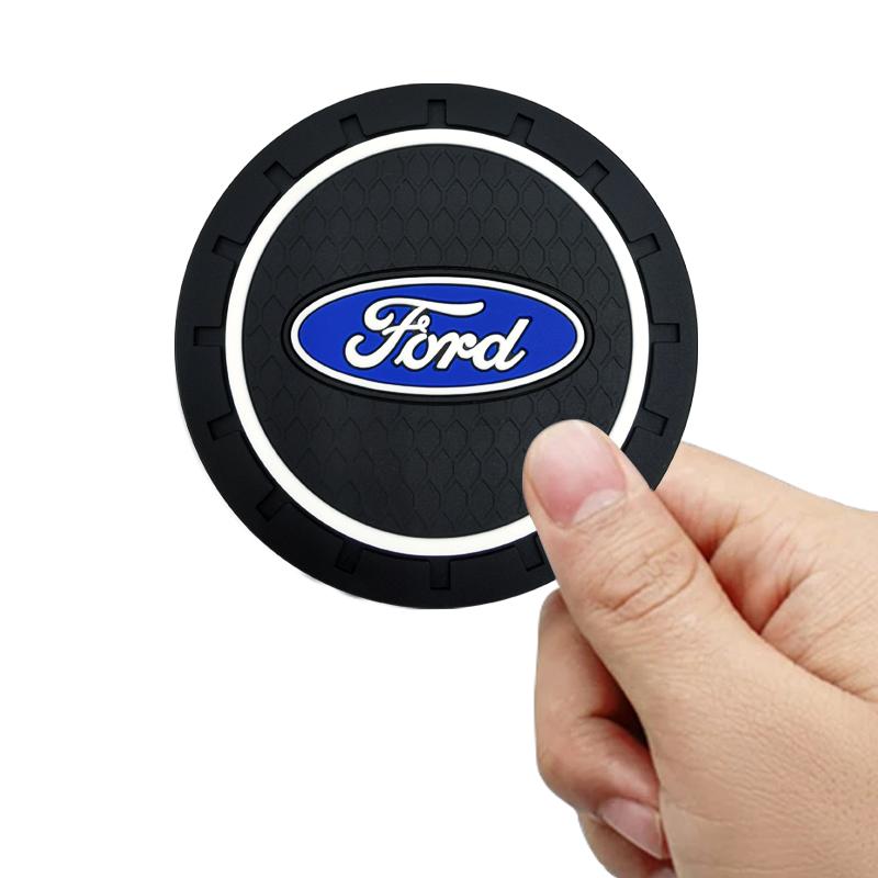 Car Cup Holder Pad Leather Badge Slot Non-slip Coaster Mat Car Styling for Ford Mustang Mk7 Focus 2 3 Mondeo Mk3 F150 Fusion