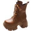 Fashion Women Leather Ankle Boots 2024 New Autumn 8CM High Platform Sneakers Lace-up Winter Brown Chunky Motorcycle Boots Botas Mujer