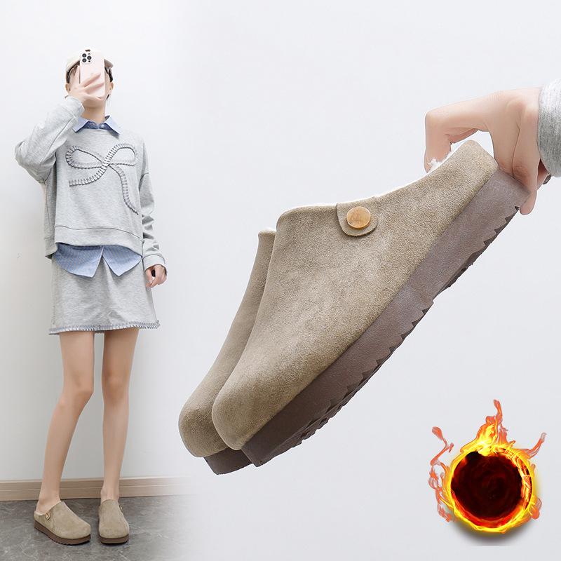 Women's Fuzzy House Slippers Fluffy Memory Foam Suede Slippers with Faux Fur Lining Indoor Outdoor Shoes Winter Warm Platform Mini Boots for Women