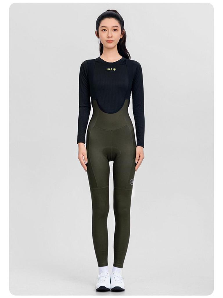 Женские флисовые велосипедные штаны-полукомбинезон INBIKE с высокой талией, карманами и ремнем для осенне-зимнего шоссейного велоспорта