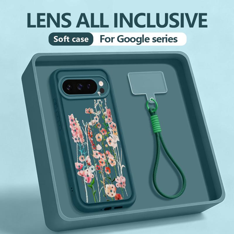Мультяшный чехол-шнурок 'Счастливый цветок' для Google Pixel 10 Pro XL Для Google 9A 9 8 7 Pro 8A 7A Ударопрочный бампер Чехол с ремешком на запястье