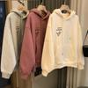Women Long Sleeve Hooded V Neck Loose Pullovers Female Tops Solid Color Sweatshirts