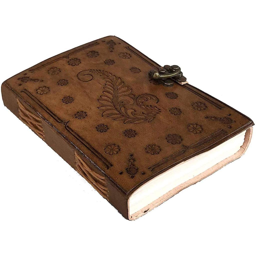 Leather Journal Leaf Notebook Travel Writing Diary or Vintage Sketch Book Cotton Paper for Men & Women (7x5 Inch)