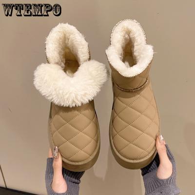 Зимние женские ботинки для снега, нескользящие, с толстой подошвой, короткие, с кожаной поверхностью, водонепроницаемые, нескользящие, теплые, из хлопка