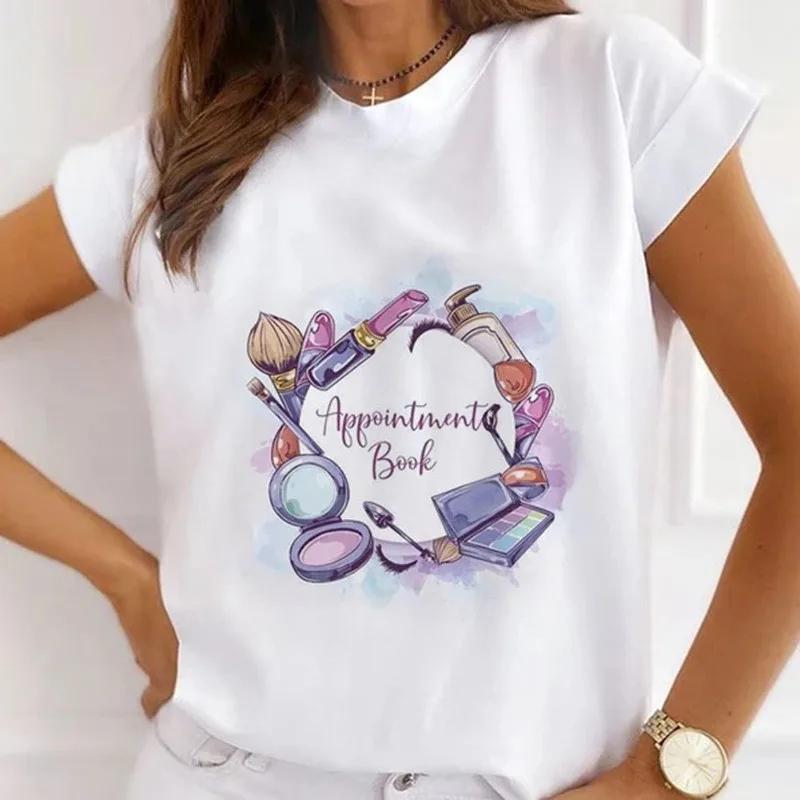 Women's Kawaii Short Sleeve Graphic T-shirt Fashion Girl Love Bottom Cartoon Design Polyester Fiber Summer Goth Style Top