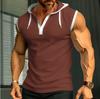 Summer Men's Sports and Fitness Hooded Sleeveless T-shirt, Loose and Breathable Solid-color Hooded Sports Top T-shirt