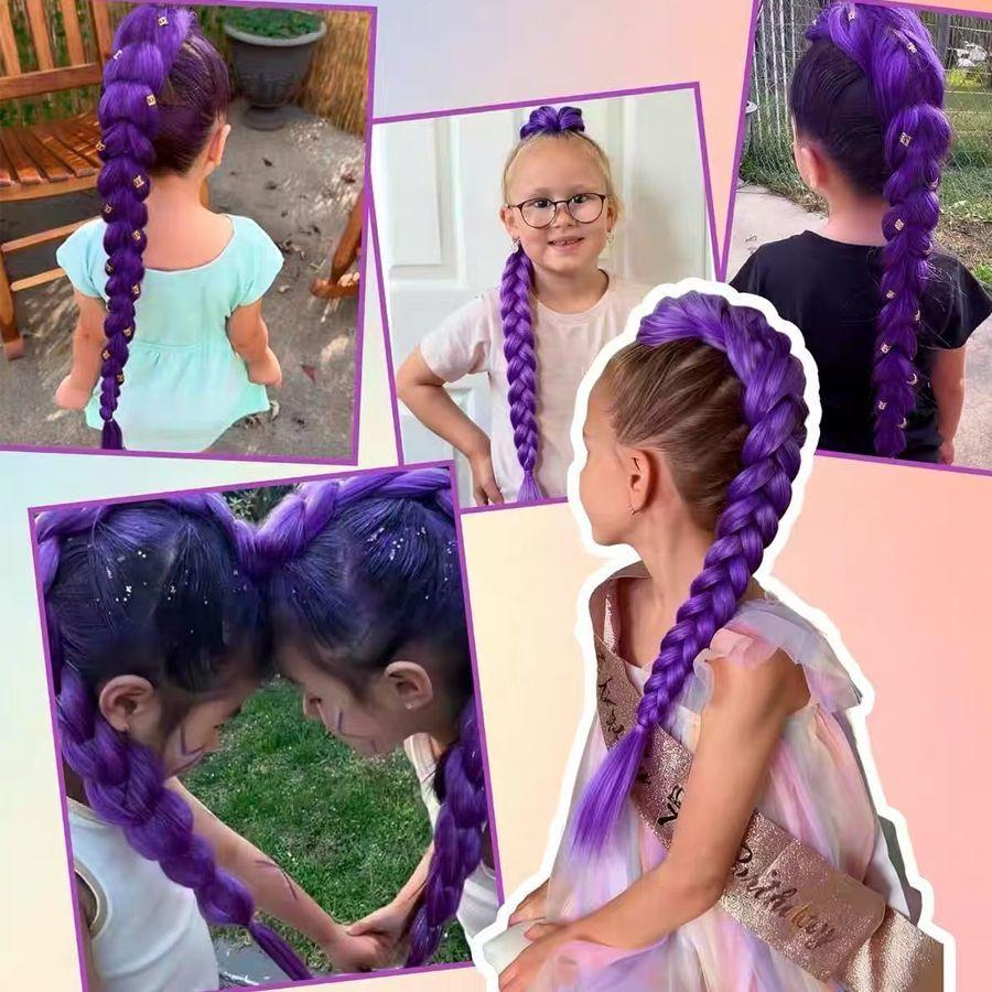 Группа Охотников на Ведьм Коса-хвостик Плетеная Накладка на Волосы с Резинкой для Девочек - Фиолетовый Плетеный Парик