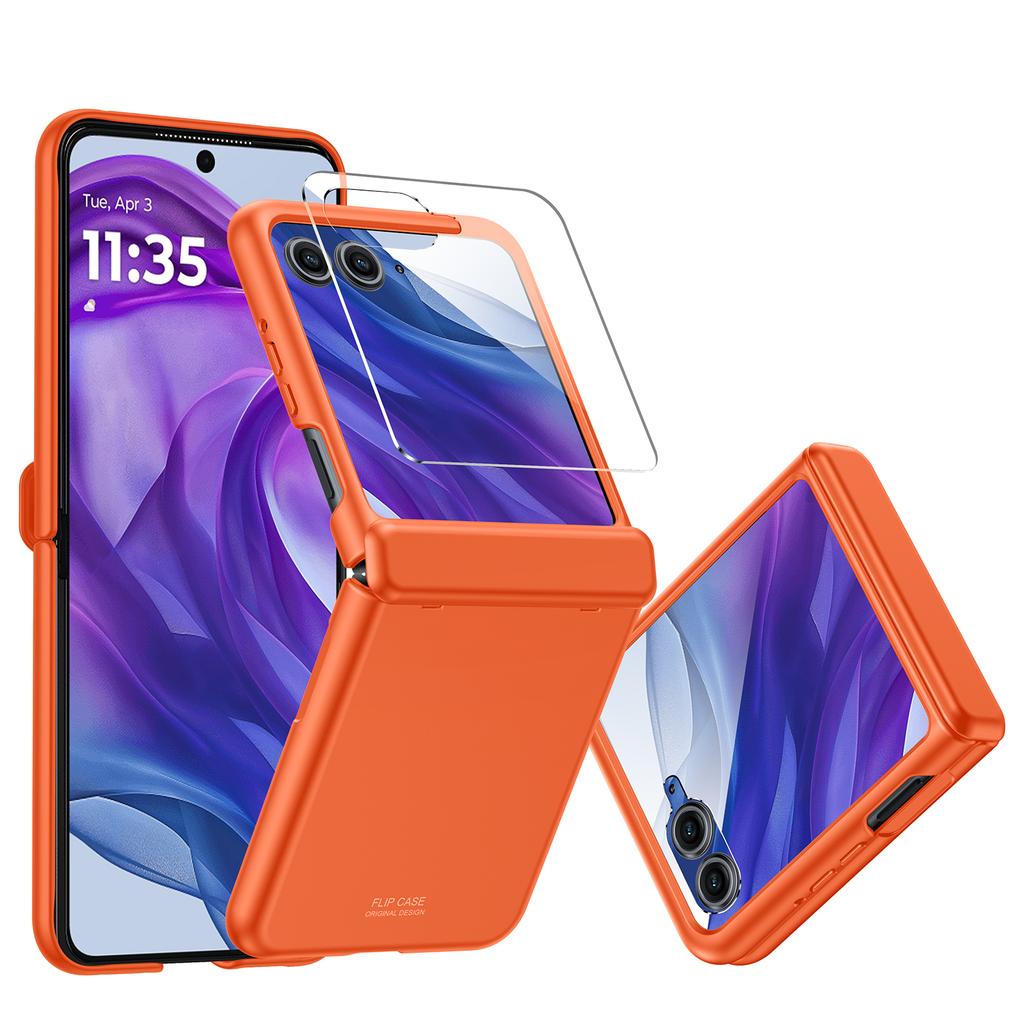 Для Motorola Razr 50 Ultra 2024 С защитой шарнира, Защитное стекло для экрана, Прочный противоударный чехол для всего корпуса с защитой от царапин - Черный