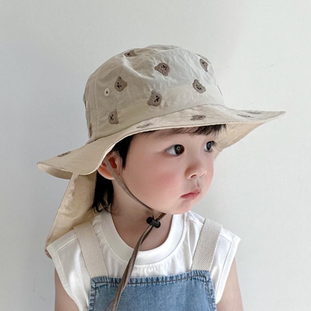 Cartoon Embroidery Children Panama Cap Neck Protection Summer Fisherman Hat Baby Sun Hat Beach