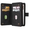 For iPhone 16 Pro Max Zipper Wallet Case with 15 Card Slots and Strap Leather Phone Cover