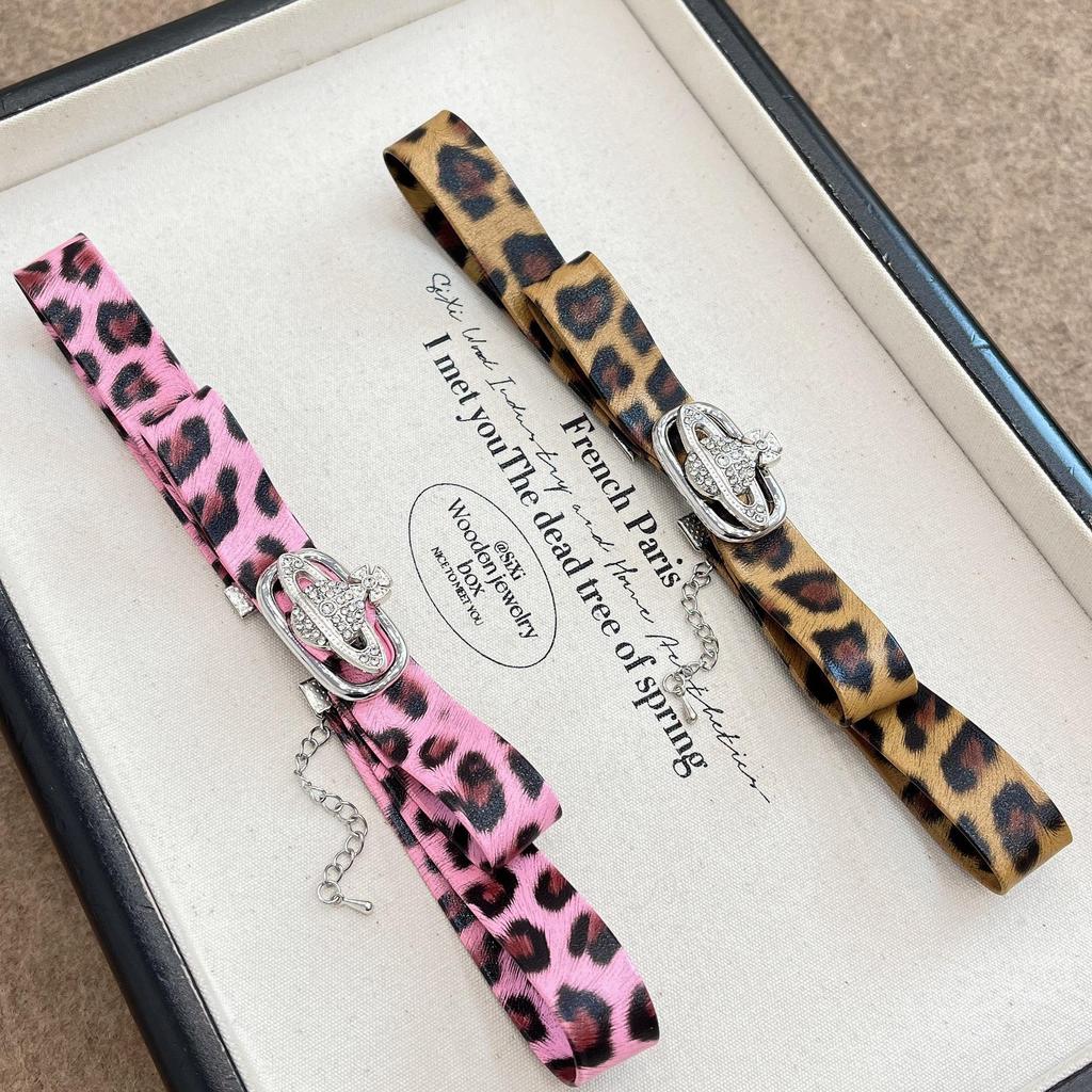 Леопардовый принт Бант Сатурн Чокер - Ретро Y2K Панк Стиль