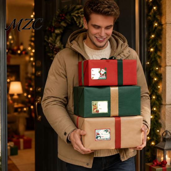 DIY Christmas Card Decorations 180PCS/Roll Writable Stickers, Self-Adhesive Decorative Labels, Featuring Snowman And Tree Gift Box Packaging Stickers