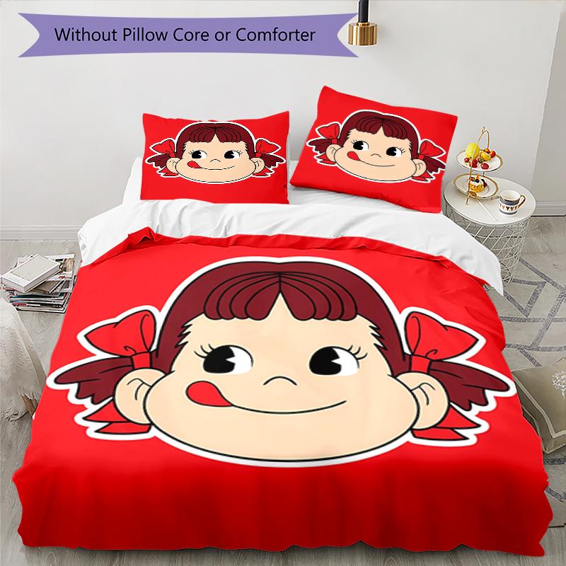 3pcs Peko Chan pattern bedding set duvet cover set includes duvet cover &pillowcases, perfect all season bedroom decoration & gift