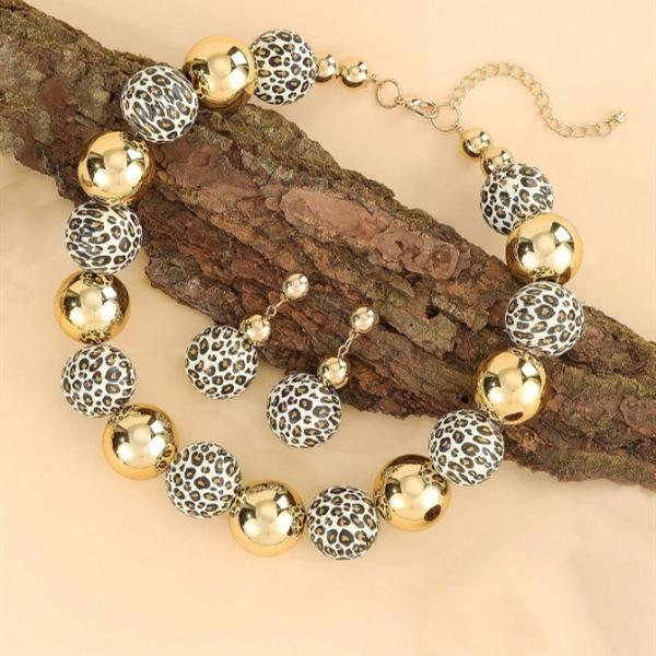 Леопардовый принт круглые бусины пэчворк ожерелье серьги для женщин ювелирные аксессуары
