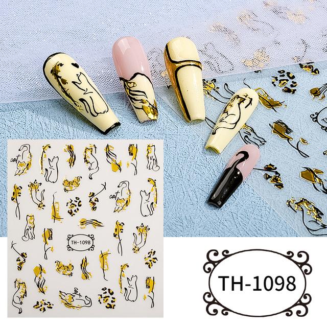 3D Золотая волна линия наклейки для ногтей мрамор синяя геометрия абстрактные цветы слайдеры для дизайна ногтей наклейки фольга маникюрные украшения CHTH