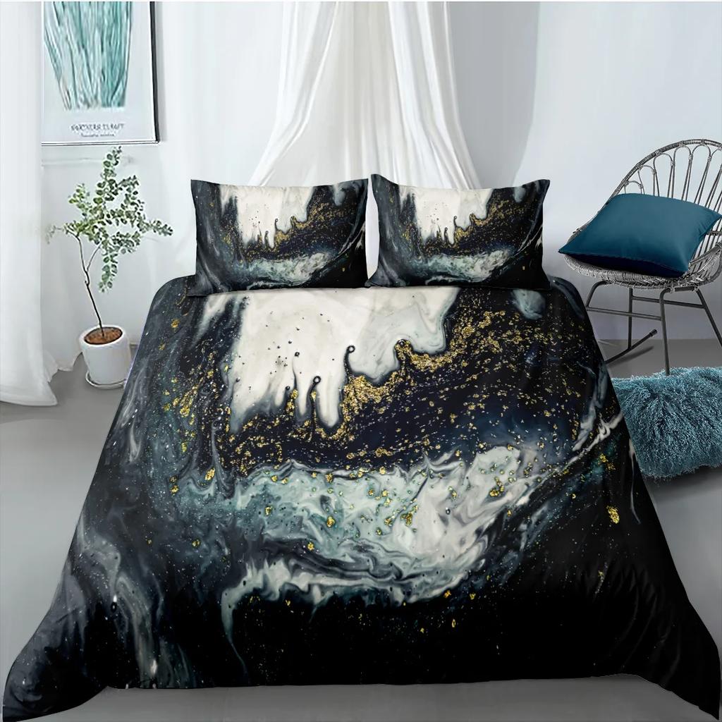 Мраморный пододеяльник Комплект постельного белья для двоих, морской синий пляж белый золотой для мальчиков подростков взрослых прохладные цвета полиэстер пододеяльник