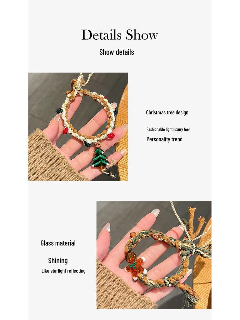 Браслет «Пряничный человечек» на рождественскую елку: Милый мультяшный плетеный шнурок для девочек - Ретро и универсальное украшение для рук