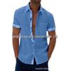 2023 Лето Европейский/Американский Мужская Рубашка с Коротким Рукавом, Цветной Блок, Отложной Воротник