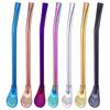 1 Pcs Fashion Color Multi-functional Drinking Straws Stainless Steel Straws Stir Bar Spoons Kitchen Tools