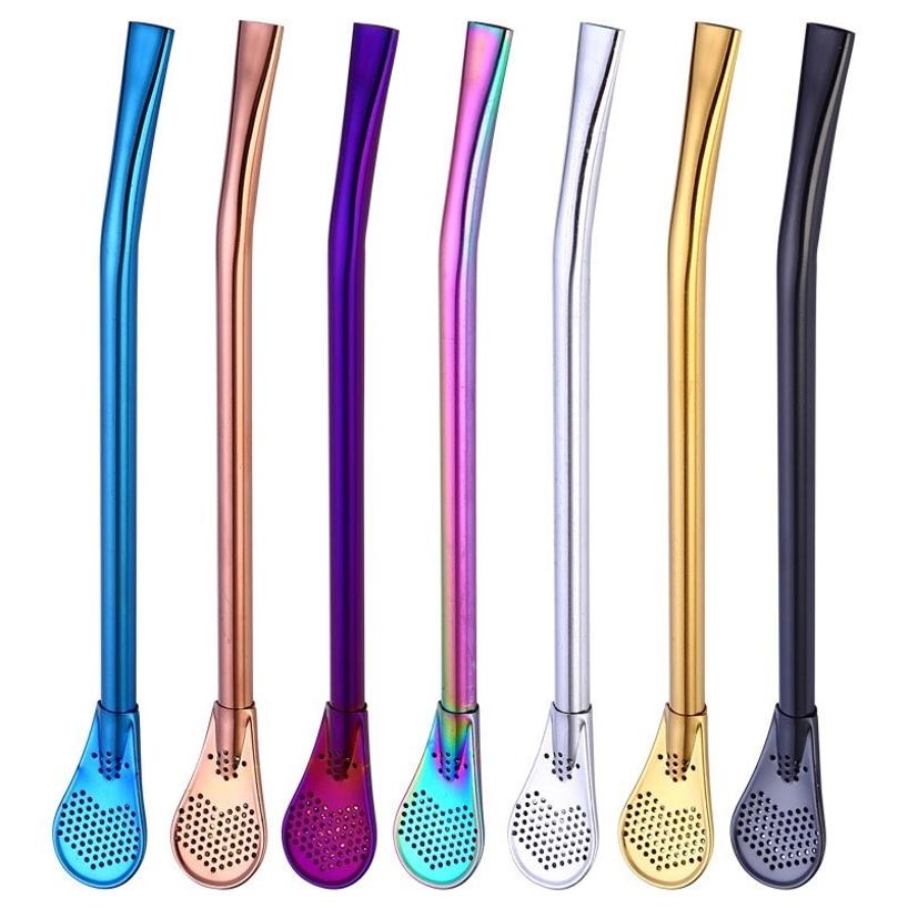 1 Pcs Fashion Color Multi-functional Drinking Straws Stainless Steel Straws Stir Bar Spoons Kitchen Tools