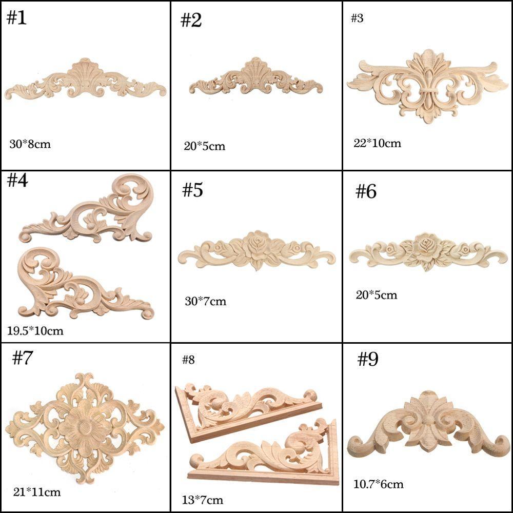 Decorative Corner Floral Wood Carved Decal Wooden Figurines Wall Doors Decoration Appliques Frame
