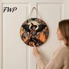 Outdoor Fall Porch Decoration Halloween Wooden Sign, Round Hanging Pendant with Lanyard, Retro Distressed Farmhouse Style Festive Accents Wood