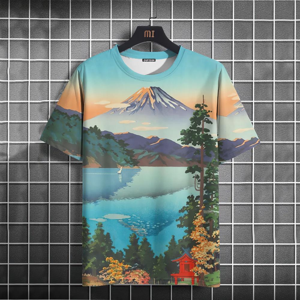 Мужская футболка с 3D-принтом Ukiyo-E, свитер с короткими рукавами, уличная футболка, свободная спортивная рубашка, повседневная мужская одежда больших размеров