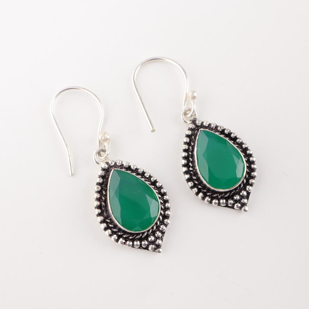 Зеленый Оникс Драгоценный Камень 925 Стерлинговое Серебро Ювелирные Изделия Ручной Работы Серьги подарок Для Женщин EE-164-19