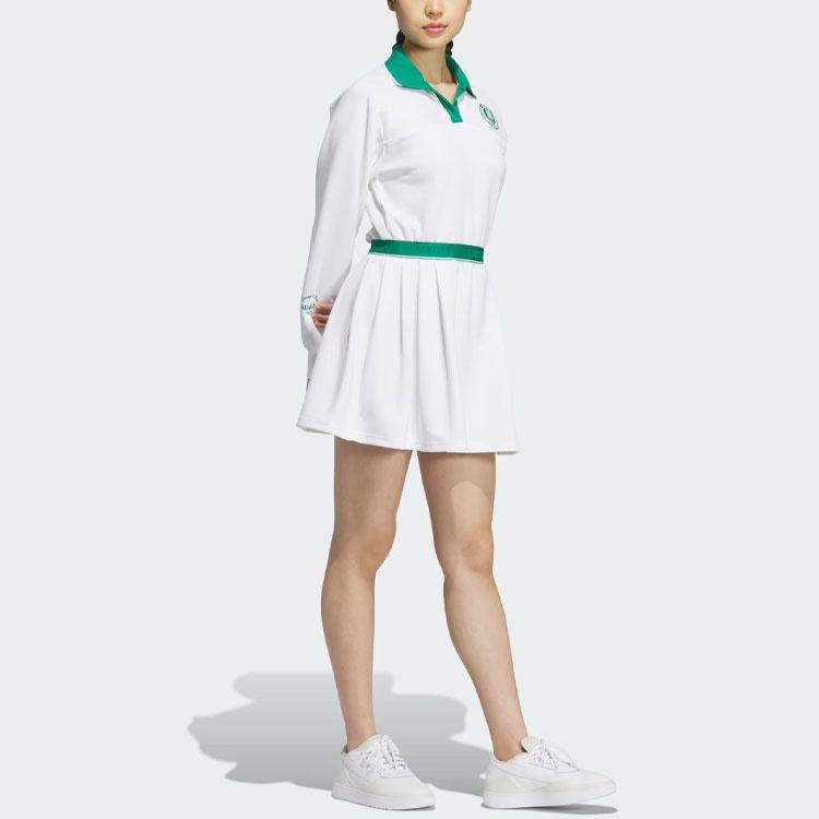 (WMNS) Платье-поло adidas Verbiage с длинным рукавом Азиатский размер 'Белый Зеленый' Женское JE3623