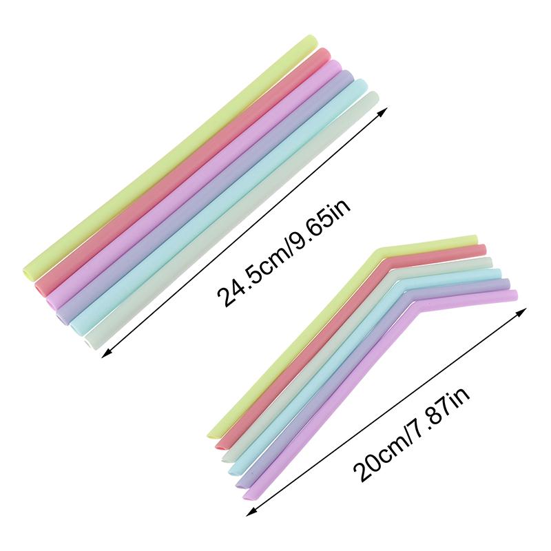 6Pcs Reusable Food Grade Silicone Straws Straight Bent Multicolor Drinking Straw For Children'S Party Bar Accessories