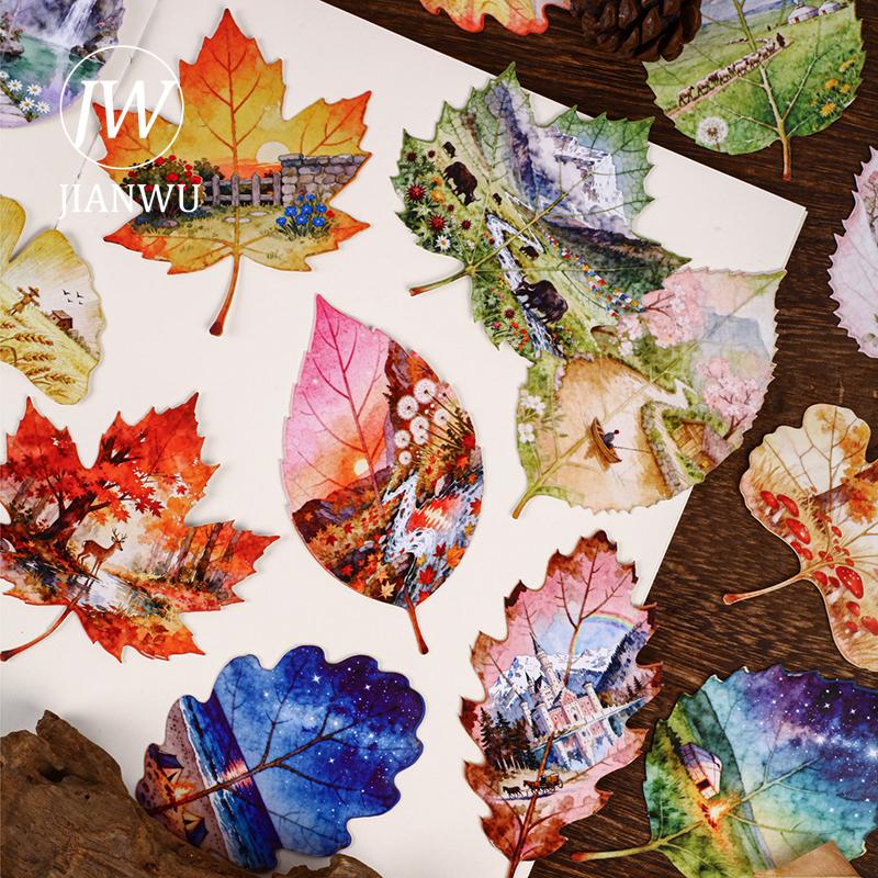 JIANWU Leaf Viewing Series Vintage Maple Leaf Scene Landscape Material Collage Scrapbook Sticker Creative DIY Journal Stationery