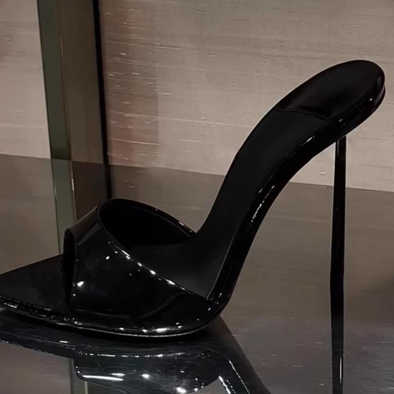 Летние новые туфли из лакированной кожи с открытым каблуком, сексуальные и модные босоножки с острым носком для женщин