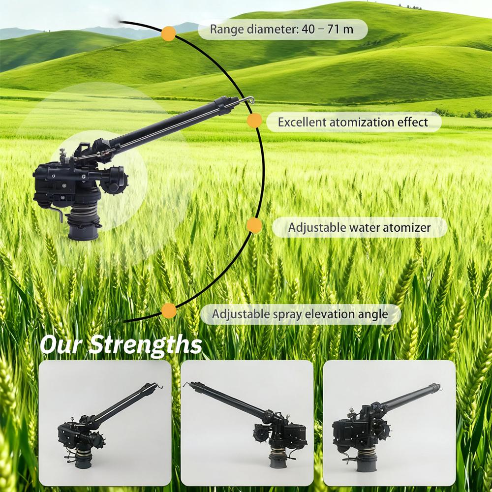 Rotating Agricultural Turbine Sprinkler 0-48° Adjustable Turbine Spray Gun for Large Area Lawn Farm Irrigation Sprinkler