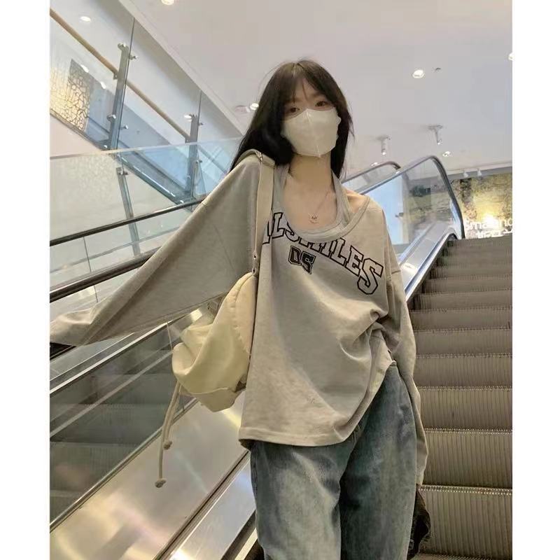 Женские футболки большого размера в корейском стиле, повседневная уличная одежда в стиле Харадзюку, женские топы с длинными рукавами и буквенным принтом, модные универсальные