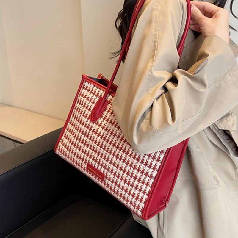 Красная сумка, свадебная сумка для женщин, высококачественная большая сумка на плечо с узором «гусиные лапки», свадебная сумка для невесты