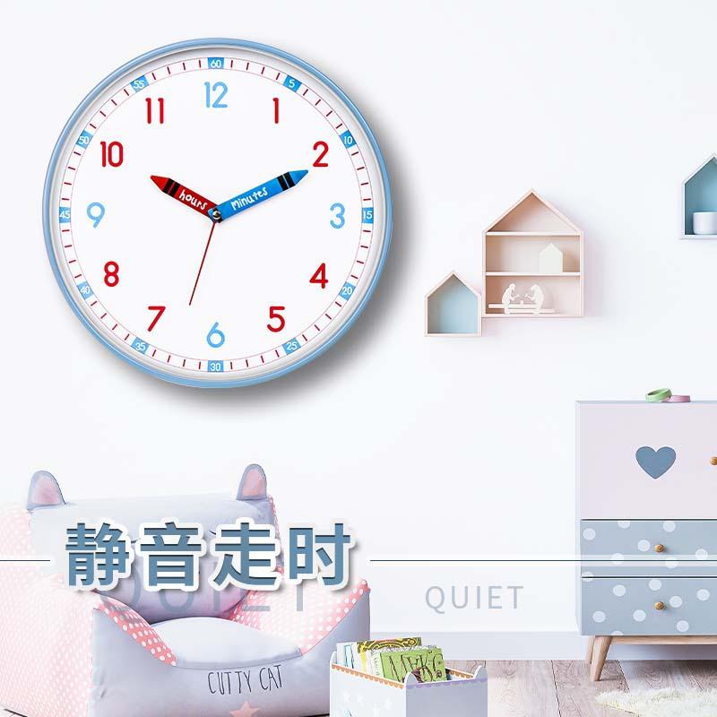 Children's room early education creative clock No punching, fresh cartoon silent clock, students learn to hang wall household wall clock