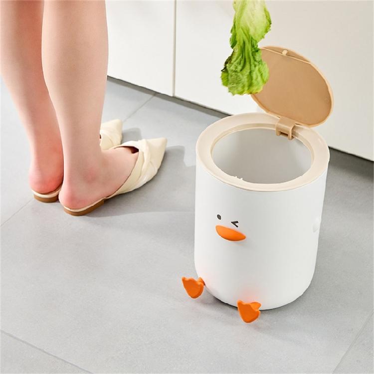 Miniature Duck Design Waste Bin ABS Home Decorative Trash Can with Press Lid Leakprevent For Kitchen Bathroom Office