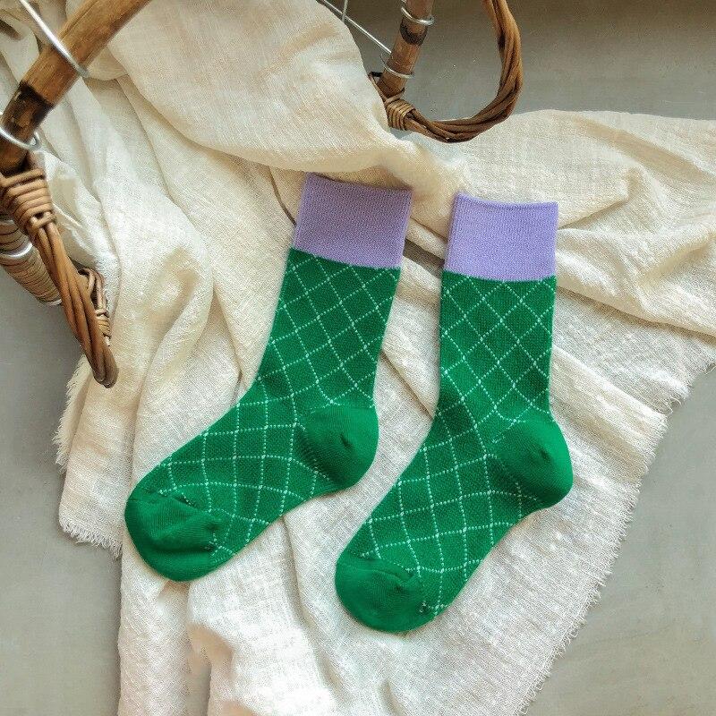 Baby Socks Vintage Plaid Calf Socks Boys Girls Toddler Contrast Color Classic Grid In Tube Socks Children Kids Long Socks 1-5Y