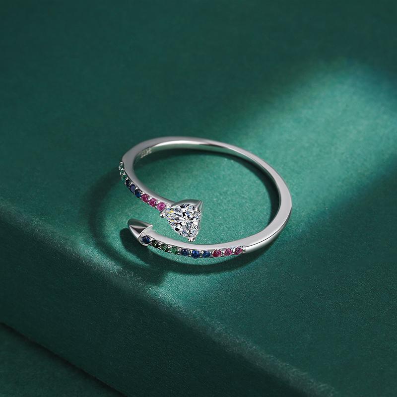 Креативное Радужное Нерегулярное Стрелка В Форме Сердца Полный Циркон Пара Кольцо для Женщин Оригинальный Стерлингового Серебра Подарок на День Святого Валентина Ювелирные Изделия