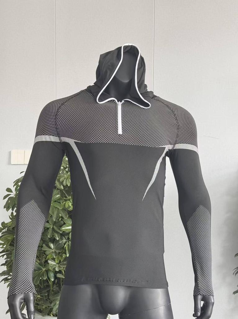 Мужская фитнес-футболка с длинным рукавом и капюшоном GYMSHARK Onyx с высокой эластичностью