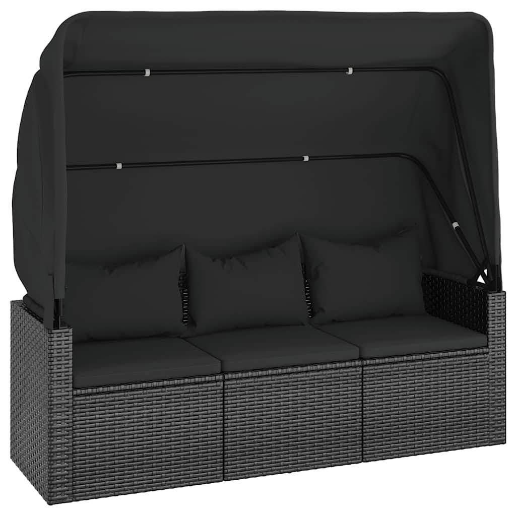 4 Piece Outdoor Sofa Set with Cushions Black Poly Rattan