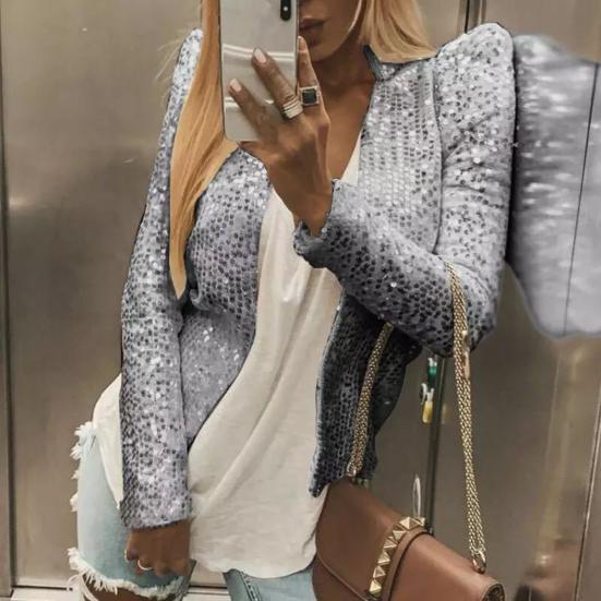 Женская куртка с длинным рукавом, уличная одежда, блестящий блестящий кардиган на ощупь, куртка, верхняя одежда для офиса