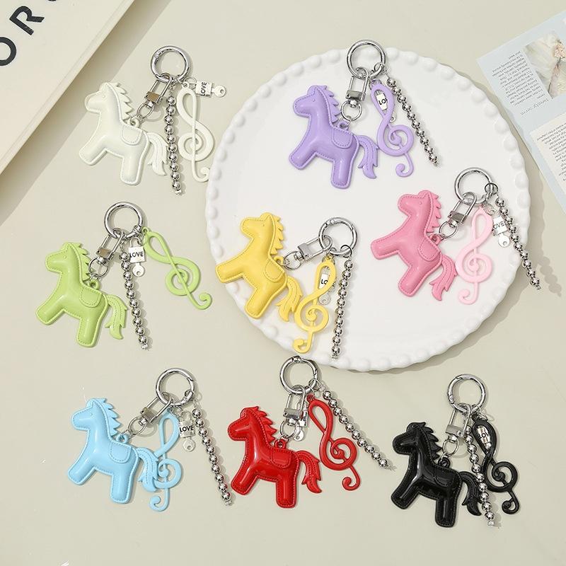 Cute Colorful Pony Musical Note Bead Pendant Keychain Creative Horses Baked Paint Alloy Backpack Decoration Pendant Accessories