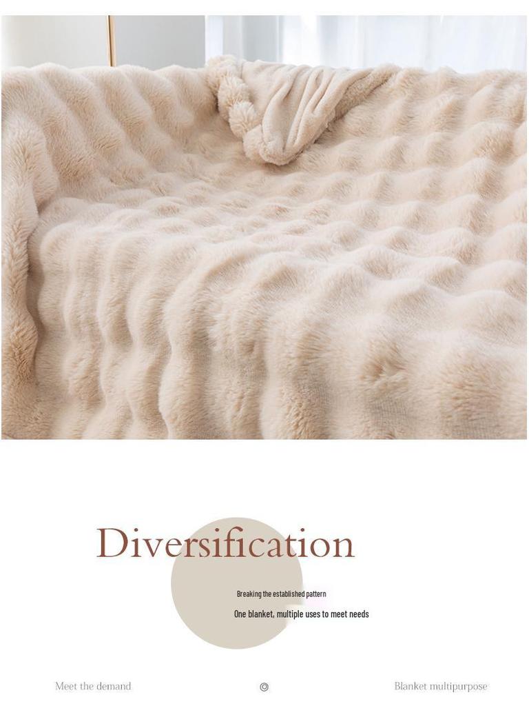 Tuscany Bubble Rabbit Fur Flannel Nap Blanket - Cozy Four-Season Coral Fleece Cover